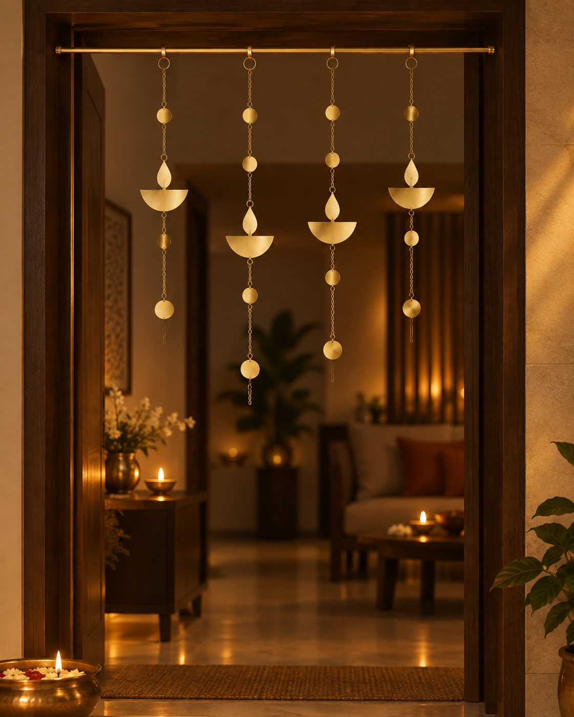 Kolam Light glowing on a wall for Diwali